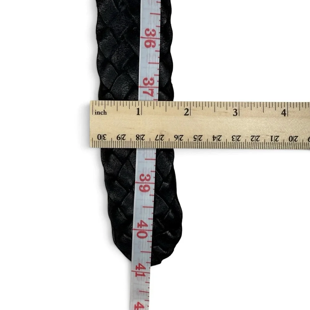 John Varvatos Braided Italian Leather Belt Black Size 34 Handmade In Italy